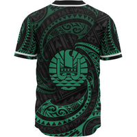 Tahiti Polynesian Baseball Shirt - Green Tribal Wave - Polynesian Pride