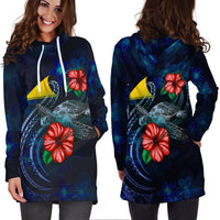 Tokelau Polynesian Hoodie Dress - Blue Turtle Hibiscus - Polynesian Pride