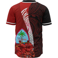 Guam Polynesian Custom Personalised Baseball Shirt - Coat Of Arm With Hibiscus - Polynesian Pride