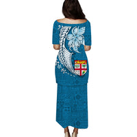 Fiji Tapa Pattern With Plumeria Tribal Puletasi Dress - LT12 - Polynesian Pride