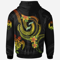 Tonga Custom Zip up Hoodie Reggae Plumeria Flowers with Spiral Patterns - Polynesian Pride