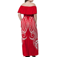 (Custom Personalised) Cook Islands Atiu Off Shoulder Long Dress - Tribal Pattern - LT12 - Polynesian Pride