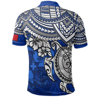 Tonga Polo Shirt Tongan Coat Of Arms Blue Turtle Hibiscus - Polynesian Pride