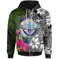 Federated States of Micronesia Zip up Hoodie Turtle Plumeria Banana Leaf Unisex Black - Polynesian Pride