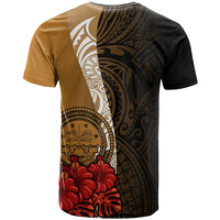 Federated States of Micronesia T Shirt Coat of Arms With Hibiscus Gold - Polynesian Pride