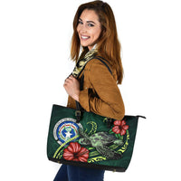Northern Mariana Islands Polynesian Leather Tote Bag - Green Turtle Hibiscus - Polynesian Pride