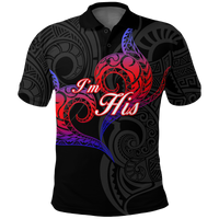 Valentine Day Guam Couple Im His Polo Shirt Heart Tribal LT12 Black - Polynesian Pride