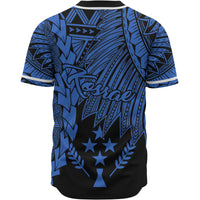 Kosrae Polynesian Baseball Shirt - Tribal Wave Tattoo Blue - Polynesian Pride