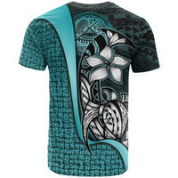 American Samoa Polynesian Custom T Shirt Turquoise Turtle with Hook - Polynesian Pride