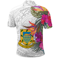 Tuvalu Polynesian Hibiscus White Pattern Polo Shirt LT12 - Polynesian Pride