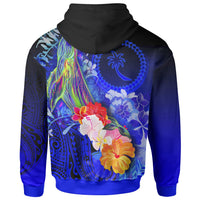 Tukszy Chuuk Hoodie Humpback Whale with Tropical Flowers (Blue) - Polynesian Pride