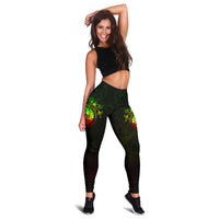 Tahiti Polynesian Women's Legging - Reggae Turtle Hibiscus Flower Frame Vintage - Polynesian Pride