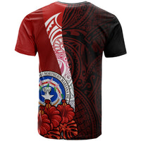 Northern Mariana Islands Polynesian Custom T Shirt Coat Of Arm With Hibiscus - Polynesian Pride