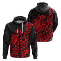 Hawaii Turtle With Hibiscus Tribal Red Hoodie KID - LT12 Zip Hoodie Red - Polynesian Pride
