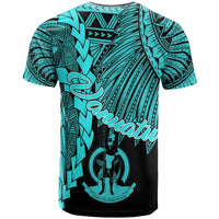 Vanuatu Polynesian Custom T Shirt Tribal Wave Tattoo Neon Blue - Polynesian Pride