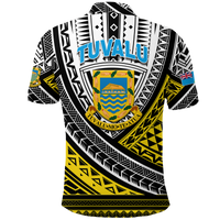 Tuvalu Polo Shirt 44th Independence Anniversary Tribal Pattern White LT12 - Polynesian Pride