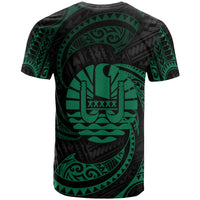 Tahiti Polynesian All Over T Shirt Green Tribal Wave - Polynesian Pride