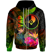 YAP Polynesian Zip up Hoodie Hibiscus and Banana Leaves Unisex Reggae - Polynesian Pride