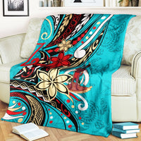 Vanuatu Premium Blanket - Tribal Flower With Special Turtles Blue Color - Polynesian Pride