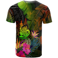 New Caledonia Polynesian Custom T Shirt Hibiscus and Banana Leaves - Polynesian Pride
