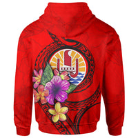 Tahiti Polynesian Zip up Hoodie Floral With Seal Red - Polynesian Pride