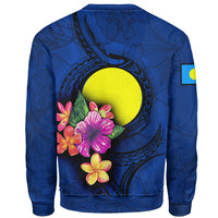 Palau Polynesian Custom Personalised Sweater - Floral With Seal Blue - Polynesian Pride