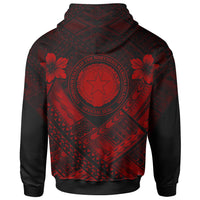 Northern Mariana Islands Zip up Hoodie CNMI Seal Camisole Hibiscus Style (Red) - Polynesian Pride