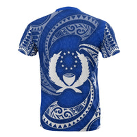Pohnpei Micronesia All Over T Shirt Blue Tribal Wave - Polynesian Pride