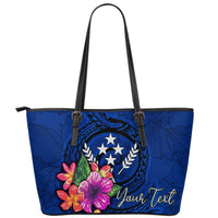 Kosrae Micronesia Custom Personalised Leather Tote Bag - Floral With Seal Blue Blue - Polynesian Pride