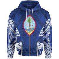 Guam Polynesian Zip up Hoodie Pattern With Seal Blue Version Unisex Blue - Polynesian Pride