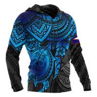 American Samoa Polynesian Hoodie Blue Turtle - Polynesian Pride