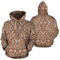 Polynesian Zip up Hoodie Tribal 13 Unisex Brown - Polynesian Pride
