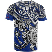 Chuuk T Shirt Chuuk Flag Polynesian White Turtle Hibiscus (Blue) - Polynesian Pride