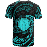 Northern Mariana Islands Polynesian Custom T Shirt Neon Blue Tribal Wave - Polynesian Pride