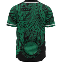 Northern Mariana Islands Polynesian Custom Personalised Baseball Shirt - Tribal Wave Tattoo Green - Polynesian Pride