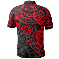 Polo Shirt Polynesian Red Turtle Hibiscus - Polynesian Pride