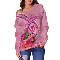 Hawaii Polynesian Women's Off Shoulder Sweater - Floral With Seal Pink - Polynesian Pride