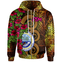 Federated States of Micronesia Zip up Hoodie Hibiscus Vintage Unisex Orange - Polynesian Pride