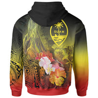 Guam Zip up Hoodie Humpback Whale with Tropical Flowers (Yellow) - Polynesian Pride