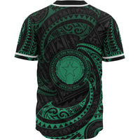 Northern Mariana Islands Polynesian Custom Personalised Baseball Shirt - Green Tribal Wave - Polynesian Pride