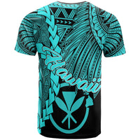 Hawaii Polynesian Custom T Shirt Tribal Wave Tattoo Neon Blue - Polynesian Pride