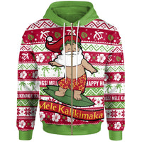 Hawaii Christmas Zip up Hoodie Santa Surfing Unisex Red - Polynesian Pride