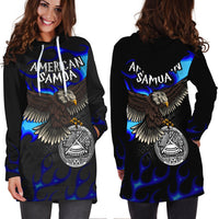 American Samoa Polynesian Hoodie Dress - Eagle With Flame Blue - Polynesian Pride