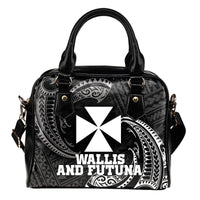 Wallis and Futuna Polynesian Shoulder Handbag - White Tribal Wave One Size Black - Polynesian Pride