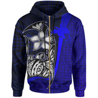 Papua New Guinea Polynesian Zip up Hoodie Blue Turtle with Hook Unisex Blue - Polynesian Pride