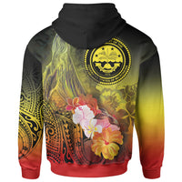 Fsm Hoodie Humpback Whale with Tropical Flowers (Yellow) - Polynesian Pride