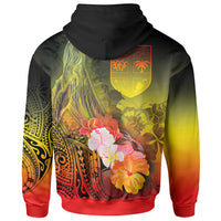 Fiji Custom Hoodie Humpback Whale with Tropical Flowers (Yellow) - Polynesian Pride