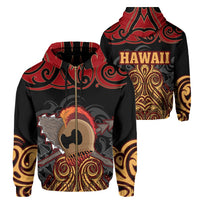 Hawaii Warrior Polynesian Hoodie (Zip up) Stock Style Unisex Black - Polynesian Pride
