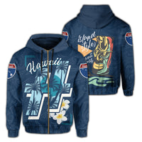 Hawaii Map Plumeria Coconut Hoodie Zip Blue SHI Style Unisex Blue - Polynesian Pride