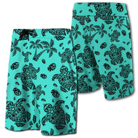 Hawaii Polynesian Turtle Palm And Sea Pebbles Board Shorts Turquoise Men Turquoise - Polynesian Pride